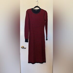 Marc Jacobs Red & Black Zigzag Stripe Merino Wool Sweater Dress in Size Medium